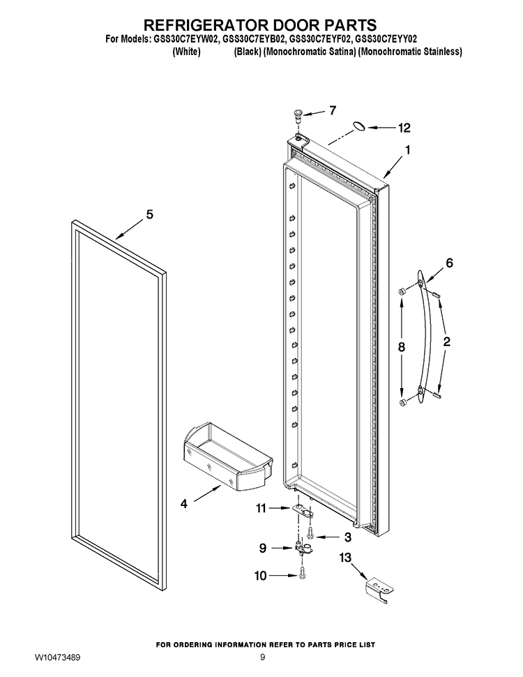 REFRIGERATOR DOOR PARTS Diagram and Parts List for GSS30C7EYF02  Whirlpool Refrigerator