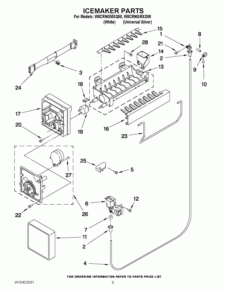 ICEMAKER PARTS Diagram and Parts List for IK8RXCGMXS00  Whirlpool Refrigerator