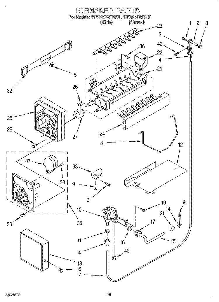 ICEMAKER, LIT/OPTIONAL Diagram and Parts List for 4YED25PWDW01  Whirlpool Refrigerator