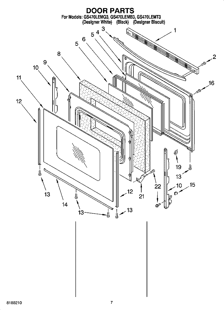 DOOR PARTS Diagram and Parts List for GS470LEMB3  Whirlpool Range