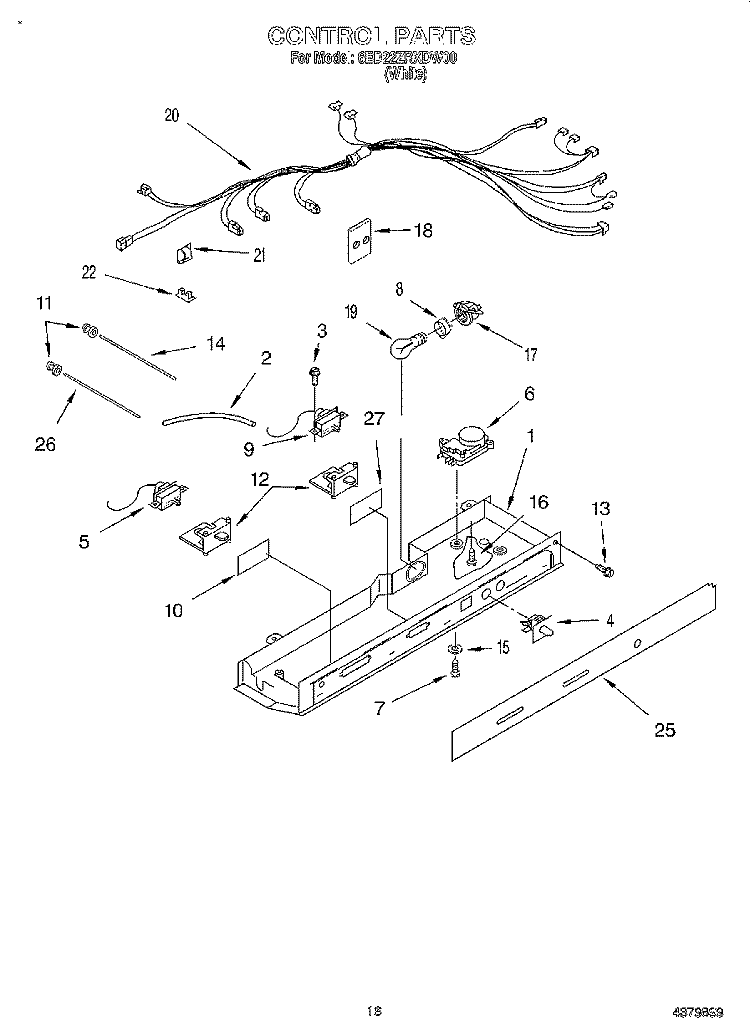 CONTROL Diagram and Parts List for 6ED22ZRXDW00  Whirlpool Refrigerator