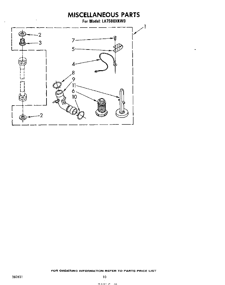 MISCELLANEOUS , LITERATURE AND OPTIONAL Diagram and Parts List for LA7500XKW0  Whirlpool Washer