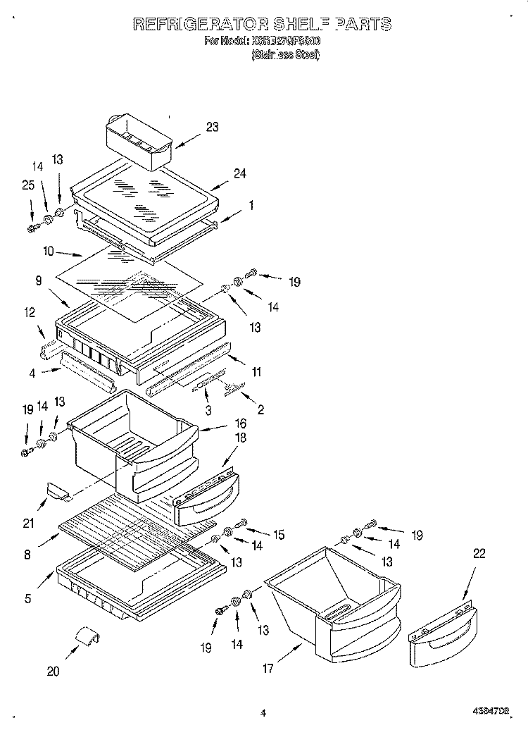 REFRIGERATOR SHELF Diagram and Parts List for KSRB27QFSS00  KitchenAid Refrigerator