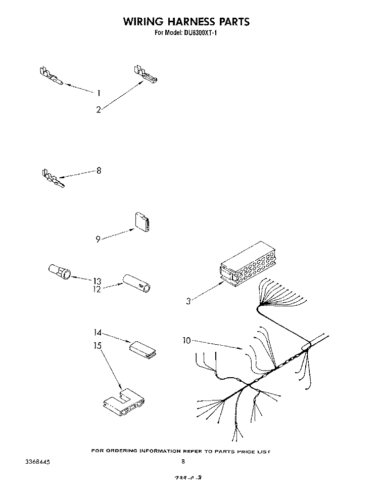 WIRING HARNESS Diagram and Parts List for DU8300XT1  Whirlpool Dishwasher