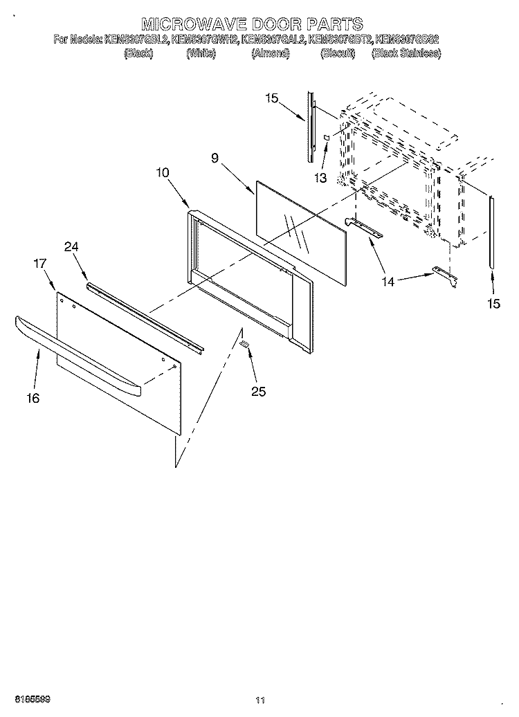 MICROWAVE DOOR, OPTIONAL Diagram and Parts List for KEMS307GBS2  KitchenAid Microwave Oven Combo