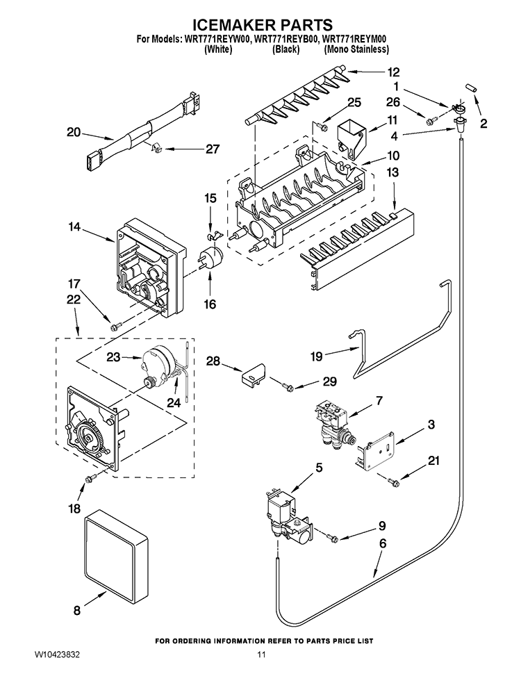 ICEMAKER PARTS Diagram and Parts List for WRT771REYB00  Whirlpool Refrigerator