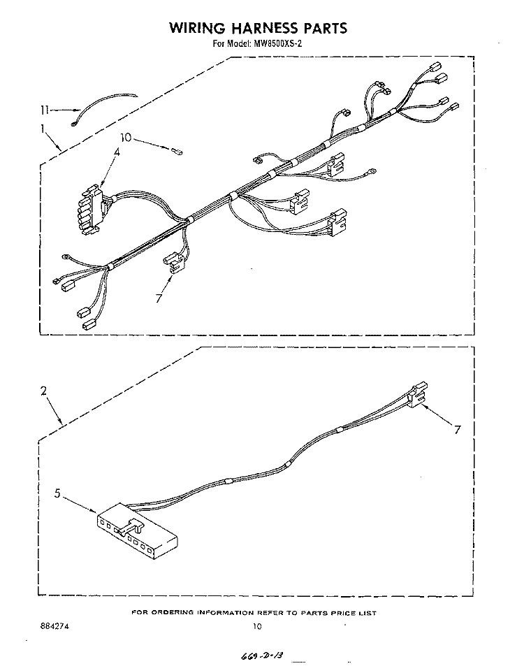 WIRING HARNESS , LITERATURE AND OPTIONAL Diagram and Parts List for MW8500XS2  Whirlpool Microwave