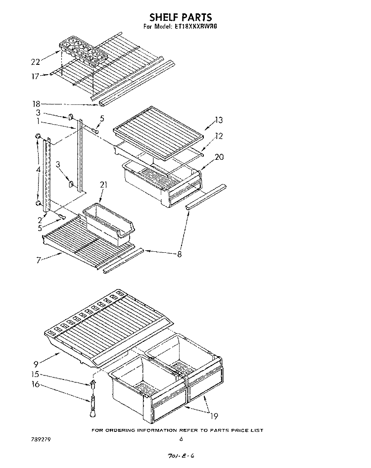 SHELF Diagram and Parts List for ET18XKXRWR0  Whirlpool Refrigerator