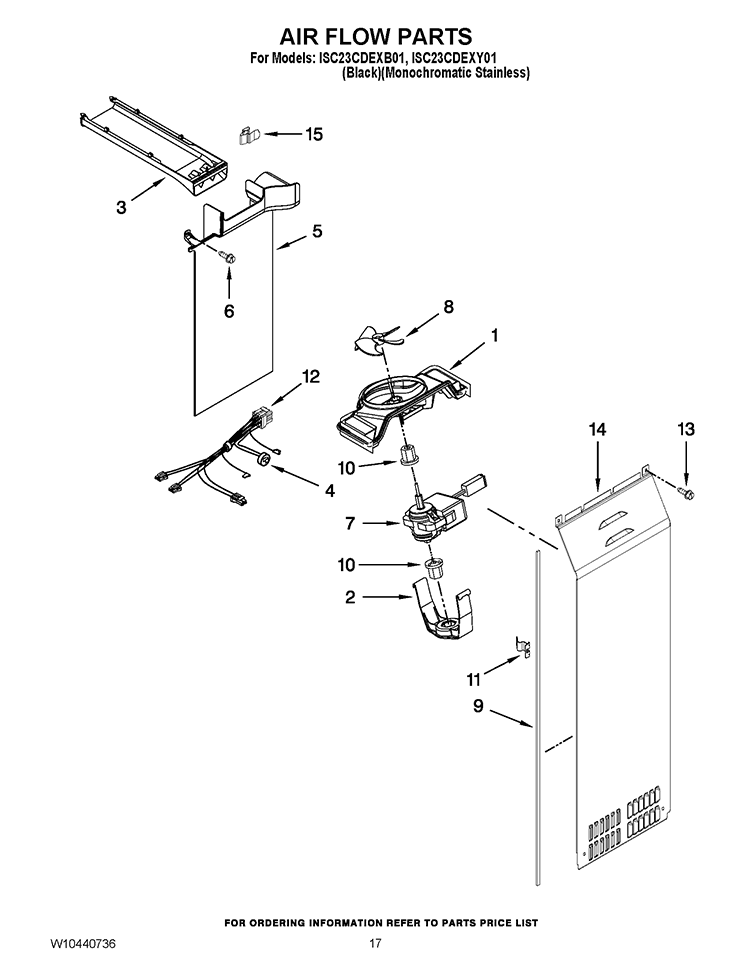 AIR FLOW PARTS Diagram and Parts List for ISC23CDEXY01  Whirlpool Refrigerator