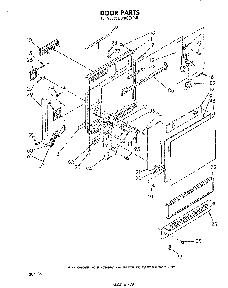 DOOR Diagram and Parts List for DU3000XR0  Whirlpool Dishwasher