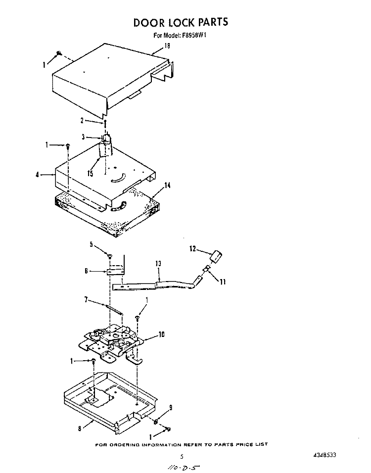 DOOR LOCK Diagram and Parts List for F8958W1  Roper Range