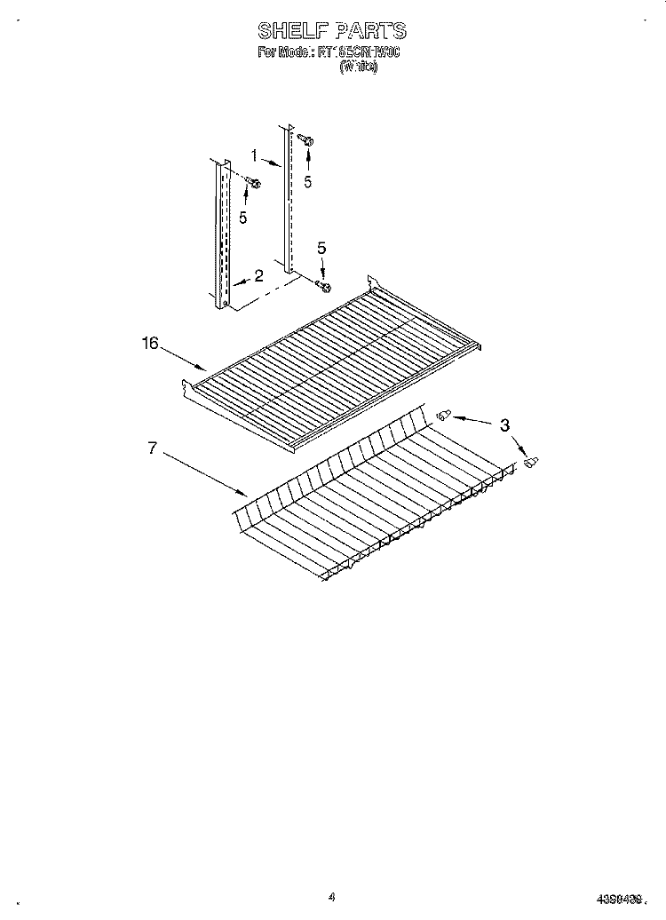 SHELF Diagram and Parts List for RT18ECRHW00  Roper Refrigerator