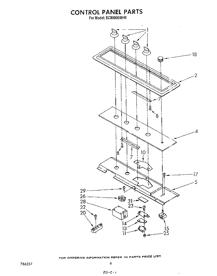 CONTROL PANEL Diagram and Parts List for SC8900EMH0  Whirlpool Cooktop