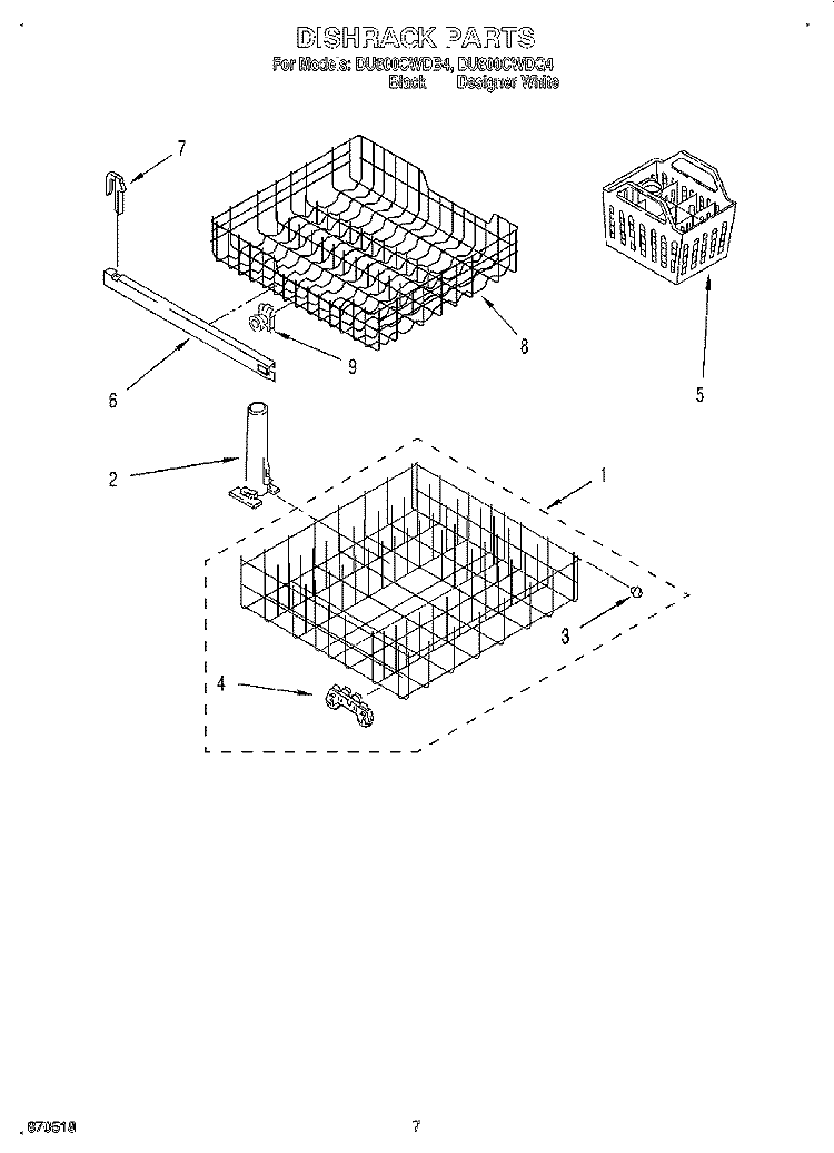DISHRACK Diagram and Parts List for DU800CWDQ4  Whirlpool Dishwasher