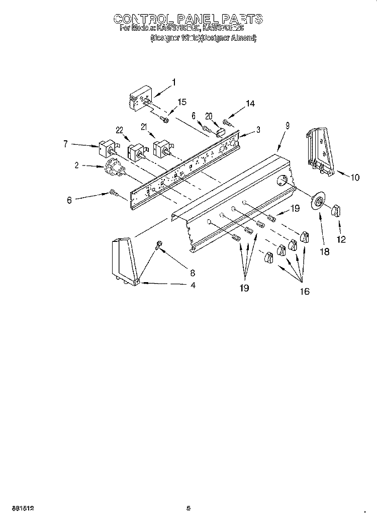 CONTROL PANEL Diagram and Parts List for KAWS700EQ0  KitchenAid Washer