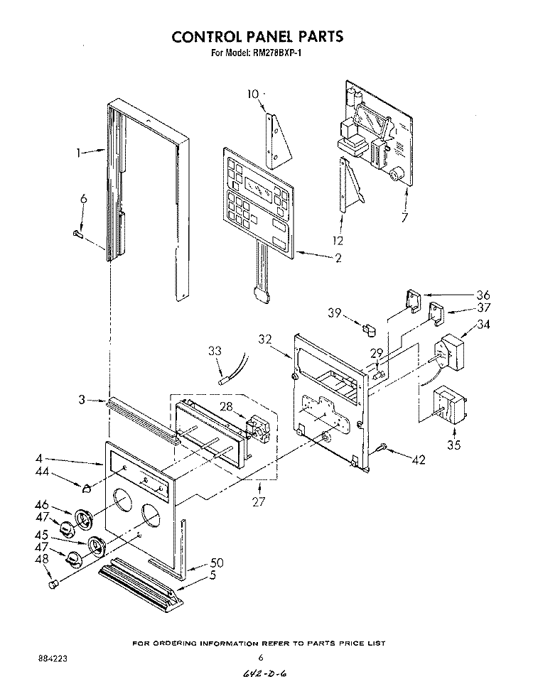 CONTROL PANEL Diagram and Parts List for RM278BXP1  Whirlpool Microwave Oven Combo