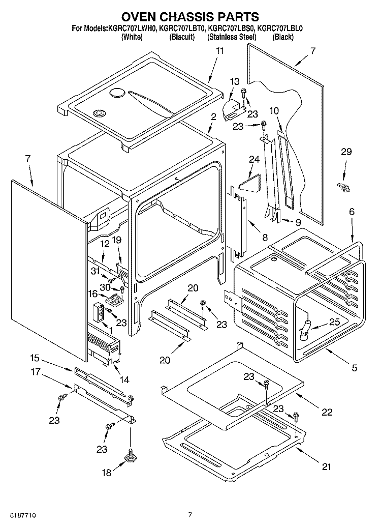 OVEN CHASSIS PARTS Diagram and Parts List for KGRC707LBL0  KitchenAid Range