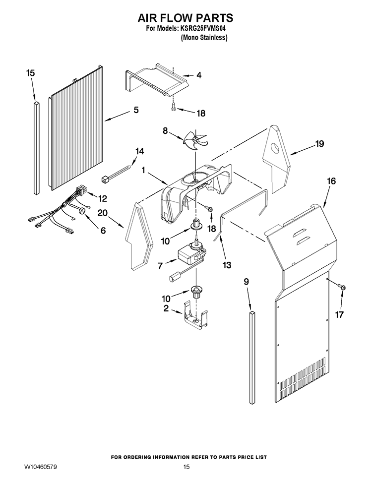 AIR FLOW PARTS Diagram and Parts List for KSRG25FVMS04  KitchenAid Refrigerator