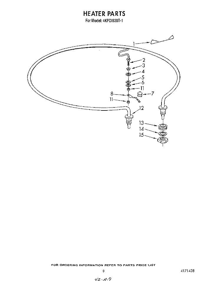 HEATER Diagram and Parts List for 4KPDI620T1  KitchenAid Dishwasher