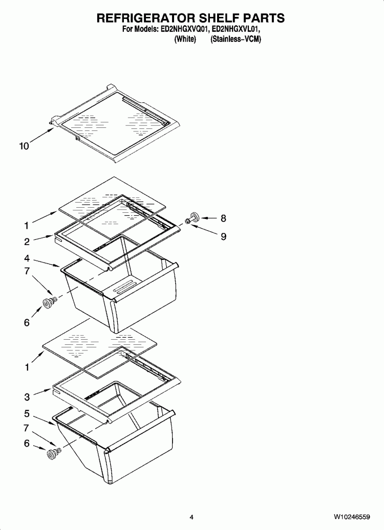 REFRIGERATOR SHELF PARTS Diagram and Parts List for ED2NHGXVL01  Whirlpool Refrigerator