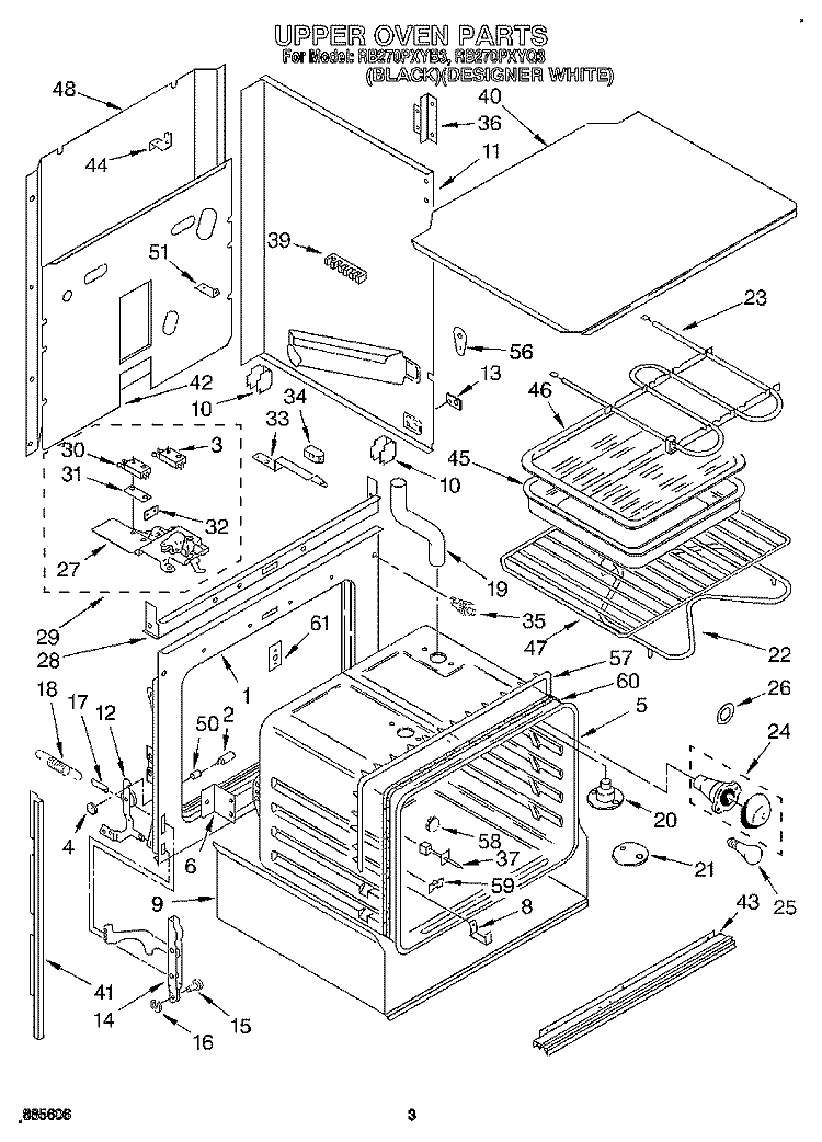 UPPER OVEN Diagram and Parts List for RB270PXYB3  Whirlpool Wall Oven