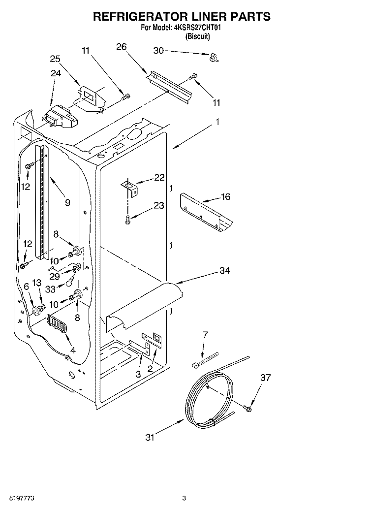 REFRIGERATOR LINER Diagram and Parts List for 4KSRS27CHT01  KitchenAid Refrigerator