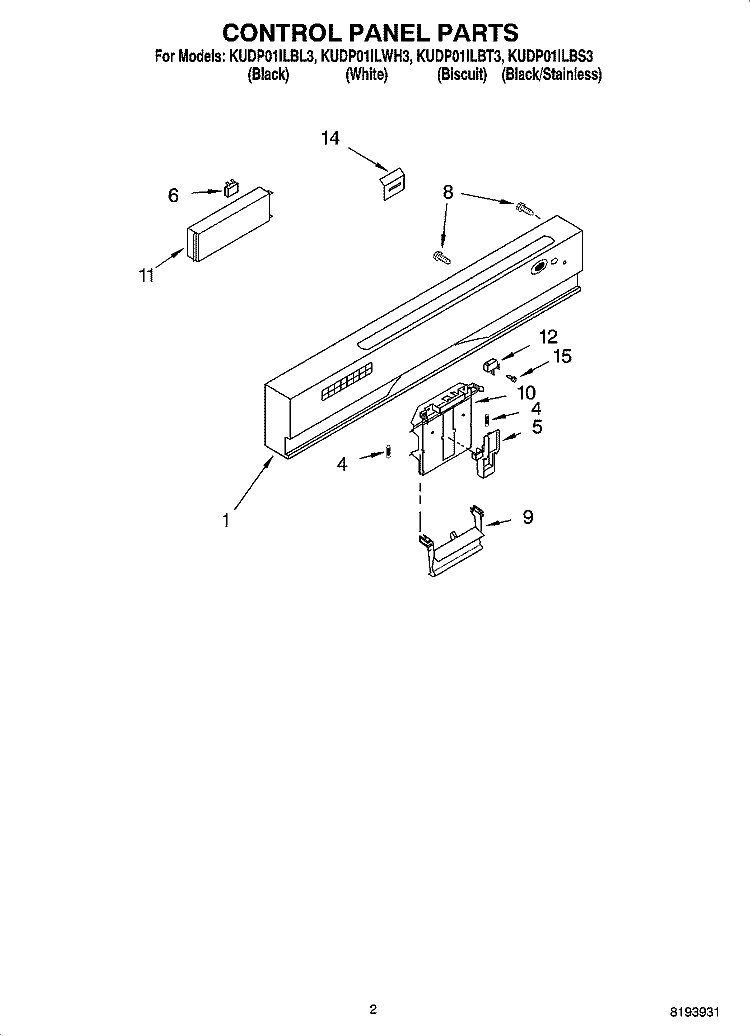 CONTROL PANEL PARTS Diagram and Parts List for KUDP01ILBS3  KitchenAid Dishwasher