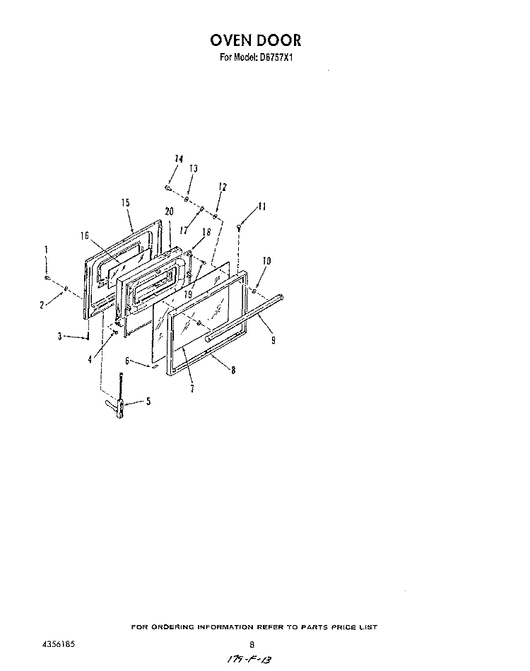 OVEN DOOR , LIT/OPTIONAL Diagram and Parts List for D6757^1  Whirlpool Range