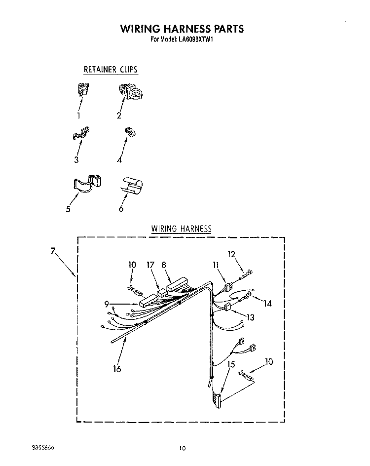 WIRING HARNESS Diagram and Parts List for LA6098XTF1  Whirlpool Washer