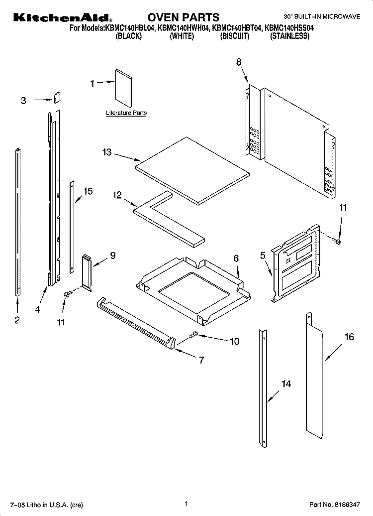 OVEN PARTS Diagram and Parts List for KBMC140HSS04  KitchenAid Microwave Oven Combo
