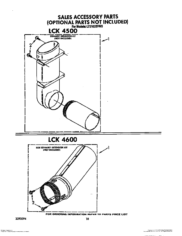 SALES ACCESSORIES (LCK 4500 AND LCK Diagram and Parts List for LT5100XVW0  Whirlpool Washer Dryer Combo
