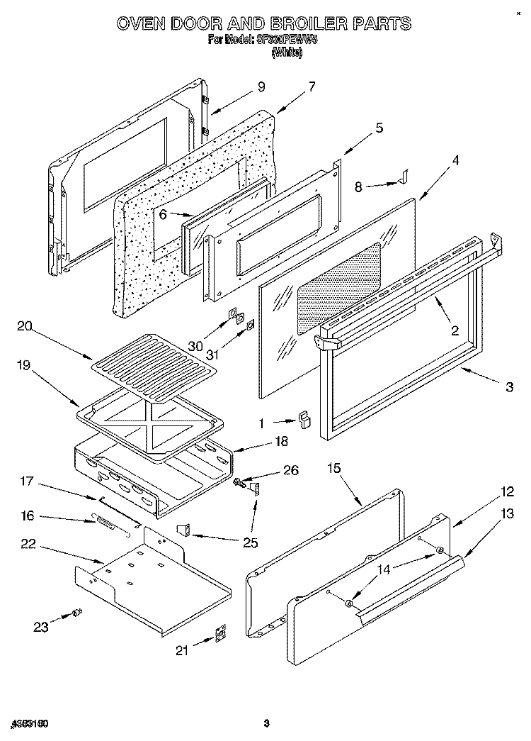 OVEN DOOR AND BROILER Diagram and Parts List for SF330PEWW5  Whirlpool Range