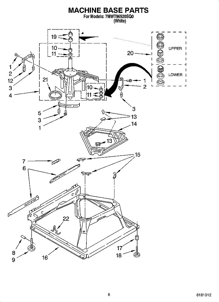 MACHINE BASE PARTS Diagram and Parts List for 7MWT96520SQ0  Whirlpool Washer