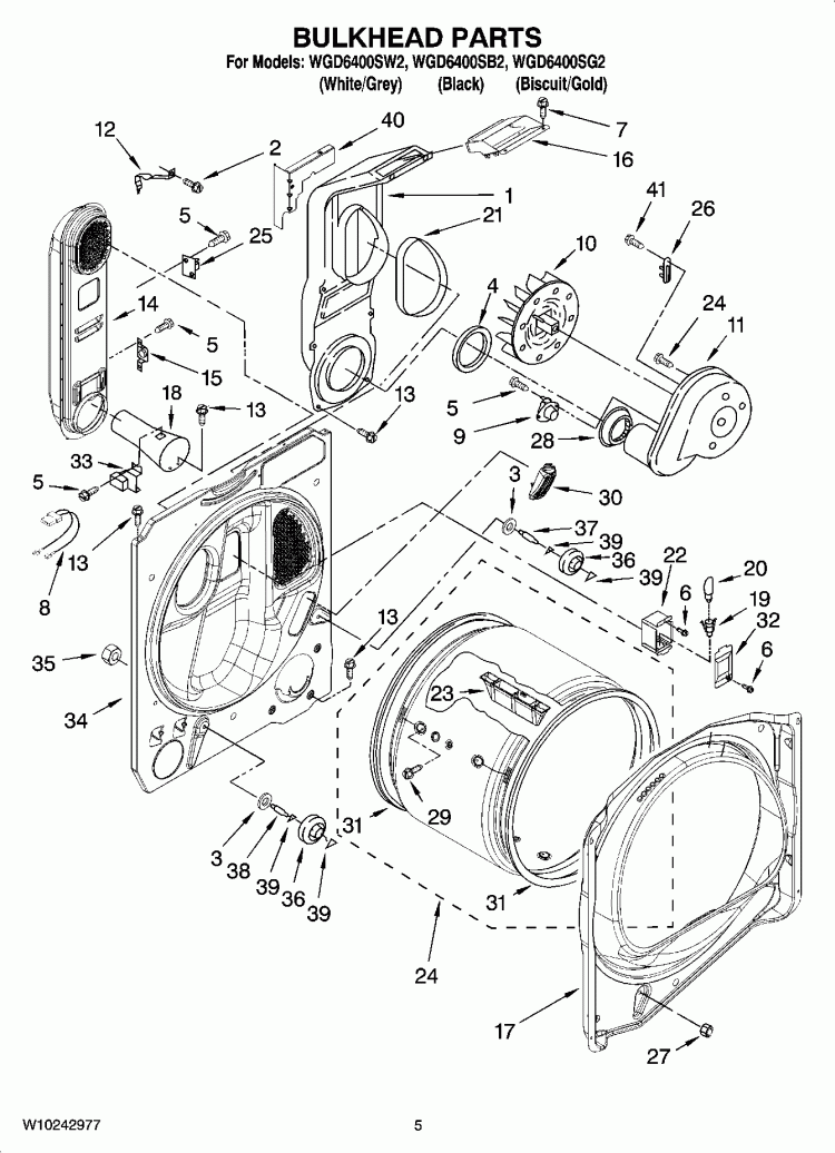 BULKHEAD PARTS Diagram and Parts List for WGD6400SG2  Whirlpool Dryer
