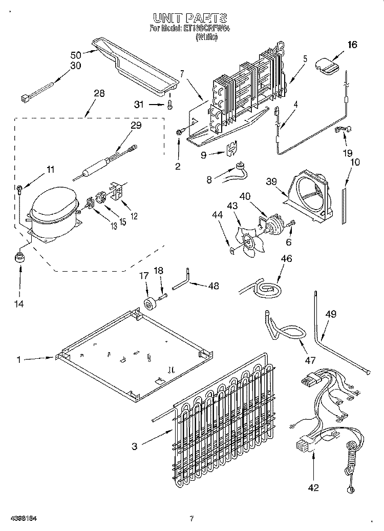 UNIT Diagram and Parts List for ET18SCRFW04  Whirlpool Refrigerator