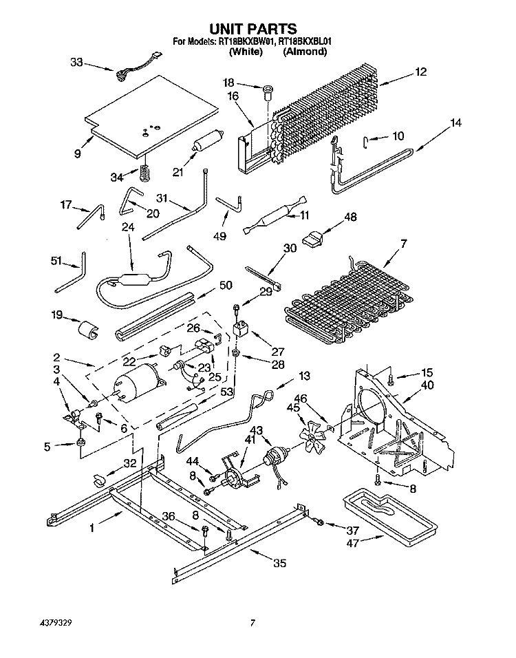 UNIT Diagram and Parts List for RT18BKXBL01  Roper Refrigerator