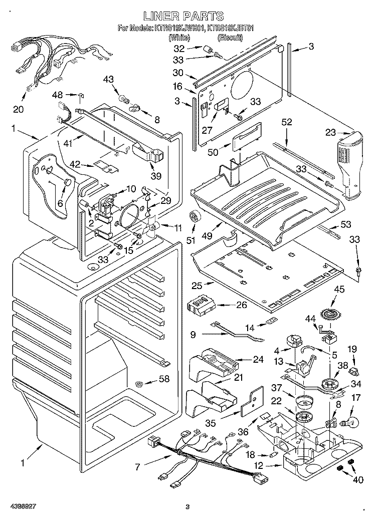LINER Diagram and Parts List for KTRS19KJBT01  KitchenAid Refrigerator