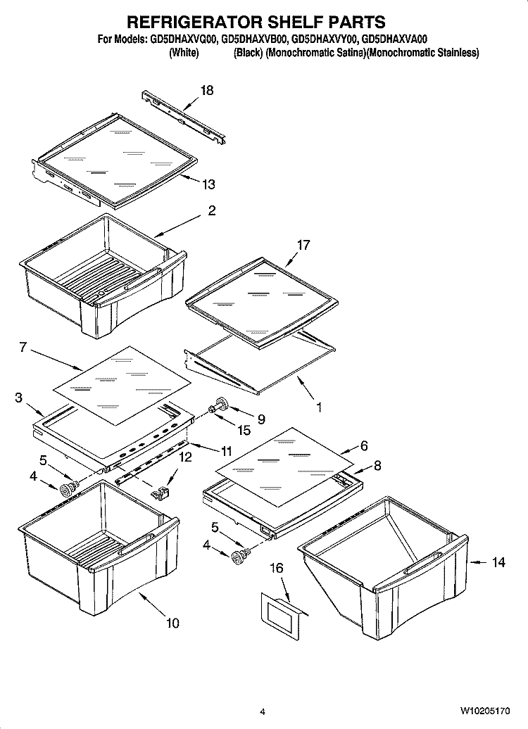 REFRIGERATOR SHELF PARTS Diagram and Parts List for GD5DHAXVY00  Whirlpool Refrigerator