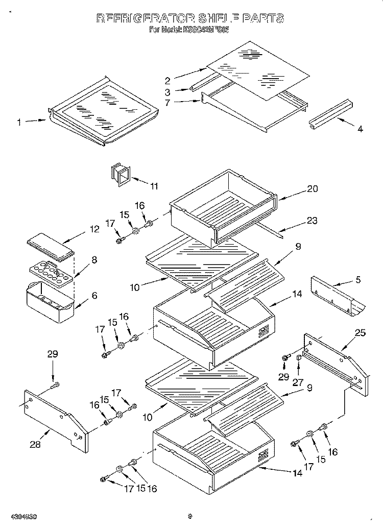 REFRIGERATOR SHELF Diagram and Parts List for KSSC42MFS05  KitchenAid Refrigerator