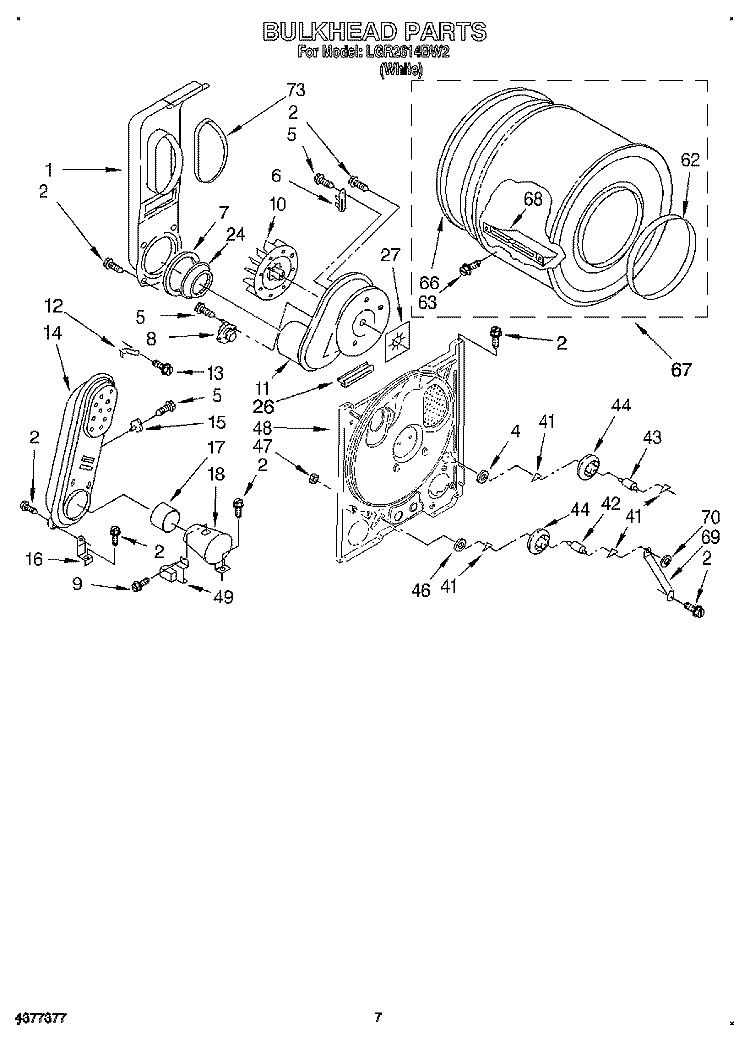 BULKHEAD Diagram and Parts List for LGR2614BW2  Whirlpool Dryer