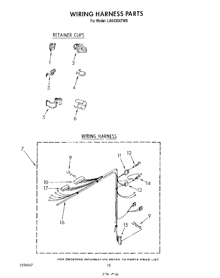 WIRING HARNESS Diagram and Parts List for LA5430XTN0  Whirlpool Washer