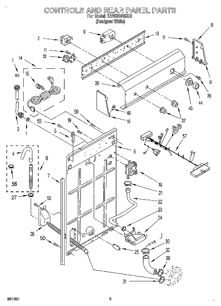 CONTROLS AND REAR PANEL Diagram and Parts List for TAWB600EQ0  Estate Washer