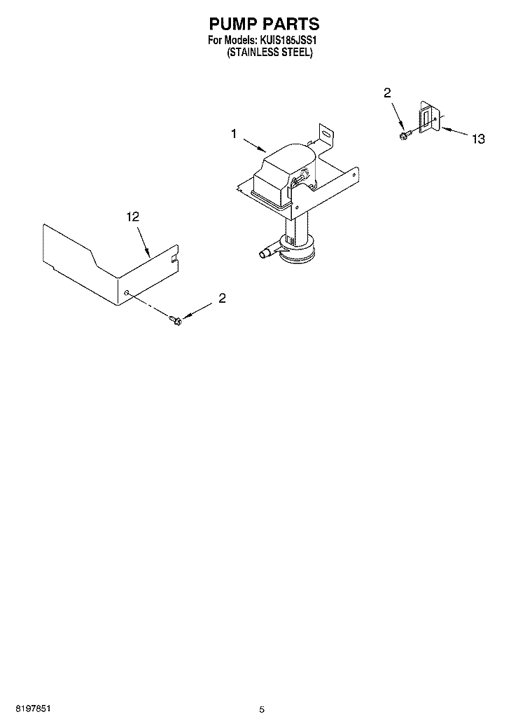 PUMP Diagram and Parts List for KUIS185JSS1  KitchenAid Ice Maker