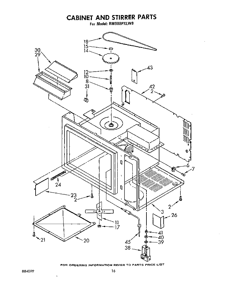 CABINET AND STIRRER , LITERATURE Diagram and Parts List for RM988PXLW9  Whirlpool Microwave Oven Combo