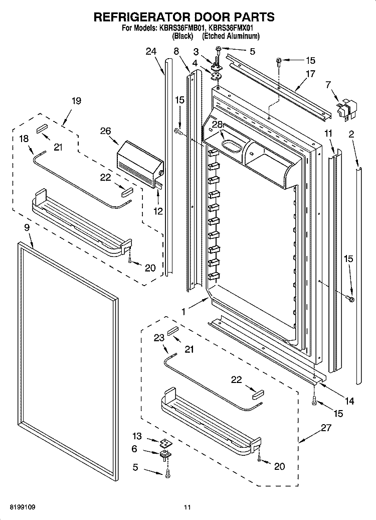 REFRIGERATOR DOOR PARTS Diagram and Parts List for KBRS36FMX01  KitchenAid Refrigerator