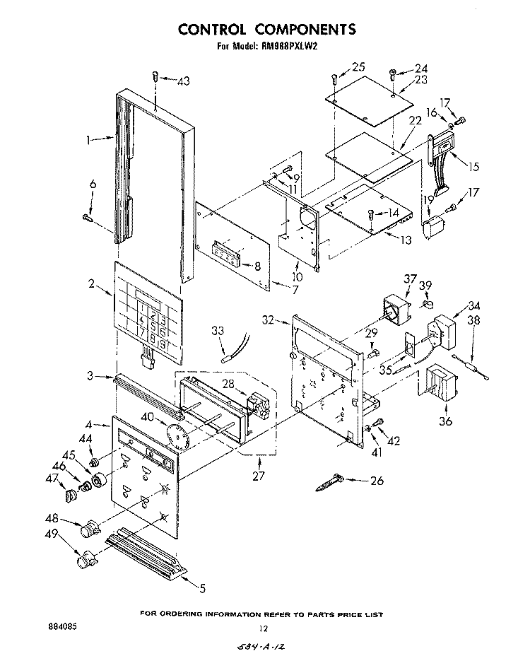 CONTROL COMPONENTS Diagram and Parts List for RM988PXLW2  Whirlpool Microwave Oven Combo