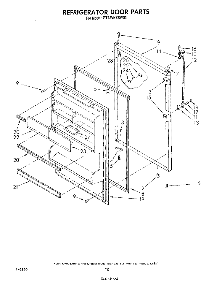 REFRIGERATOR , NOT ILLUSTRATED Diagram and Parts List for ET18VKXSW03  Whirlpool Refrigerator