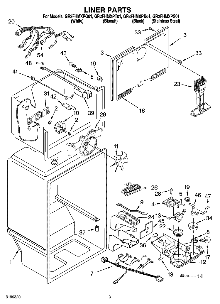 LINER PARTS Diagram and Parts List for GR2FHMXPT01  Whirlpool Refrigerator