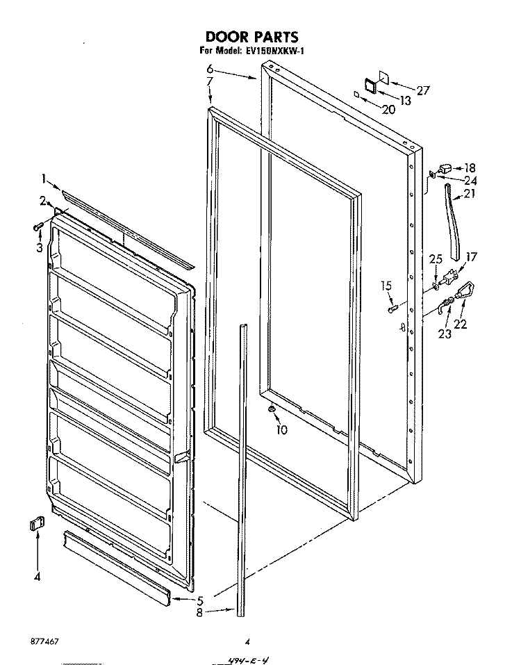DOOR , LIT/OPTIONAL Diagram and Parts List for EV150NXKW1  Whirlpool Freezer