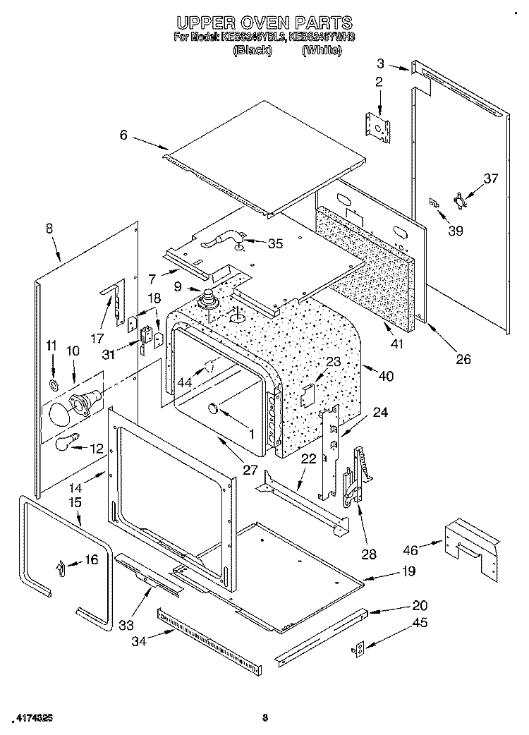 UPPER OVEN Diagram and Parts List for KEBS246YWH3  KitchenAid Wall Oven